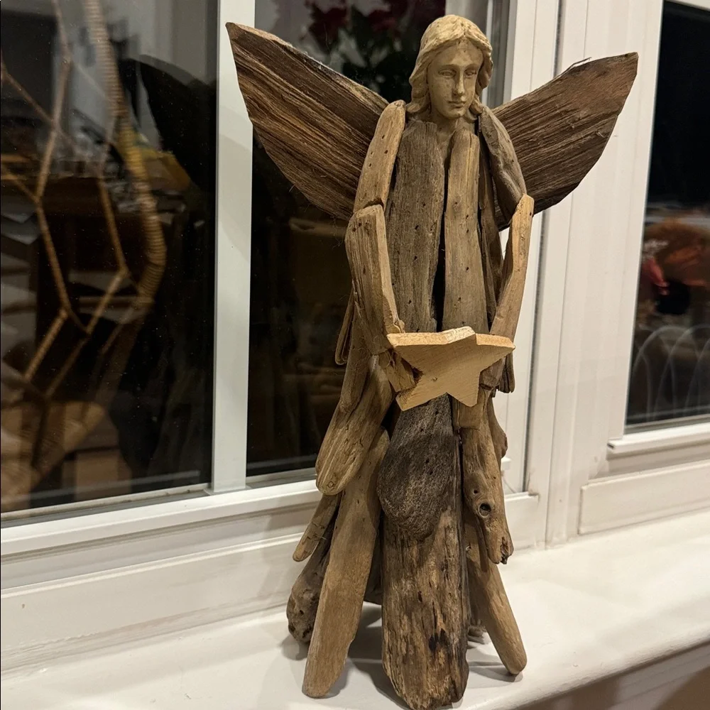 Handmade Driftwood Angel: Beach Decor, Nativity Angel Statue